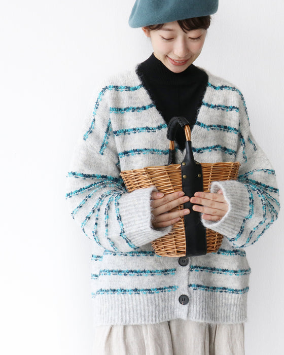 立体ボーダーカーディガン