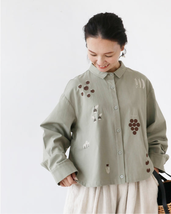 たべもの刺繍シャツトップス