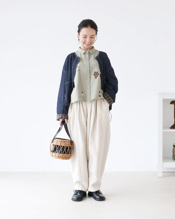 たべもの刺繍シャツトップス