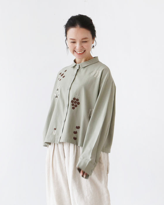 たべもの刺繍シャツトップス