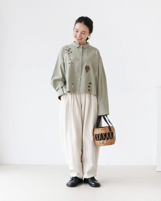 たべもの刺繍シャツトップス