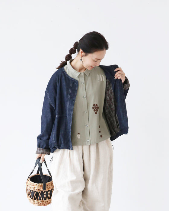 たべもの刺繍シャツトップス