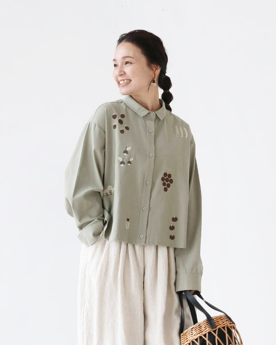 たべもの刺繍シャツトップス