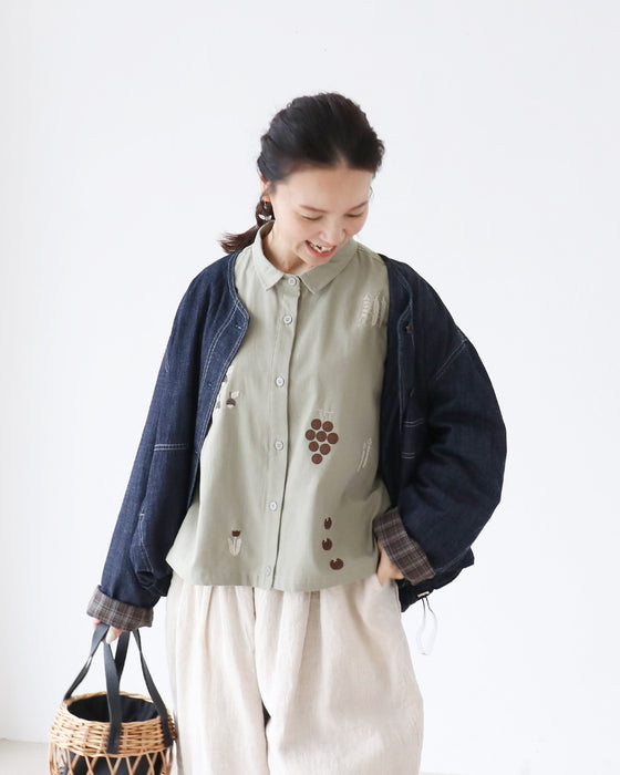 たべもの刺繍シャツトップス
