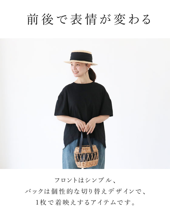 【S～3L対応】背中のまるまり隠す後ろフリルトップス