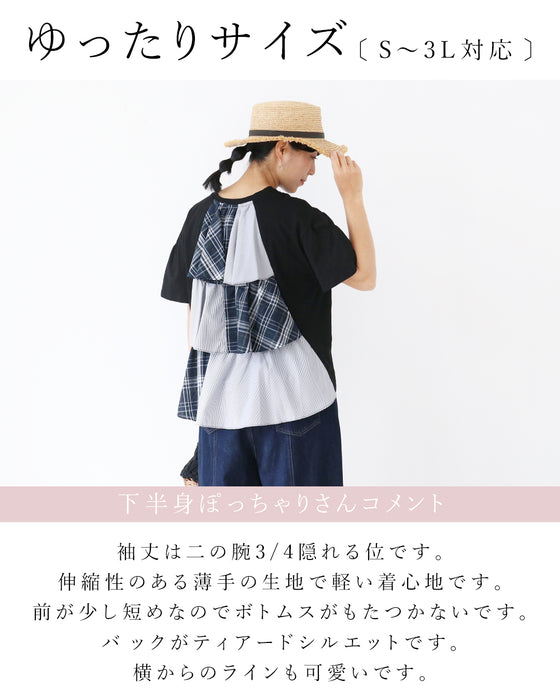 【S～3L対応】背中のまるまり隠す後ろフリルトップス