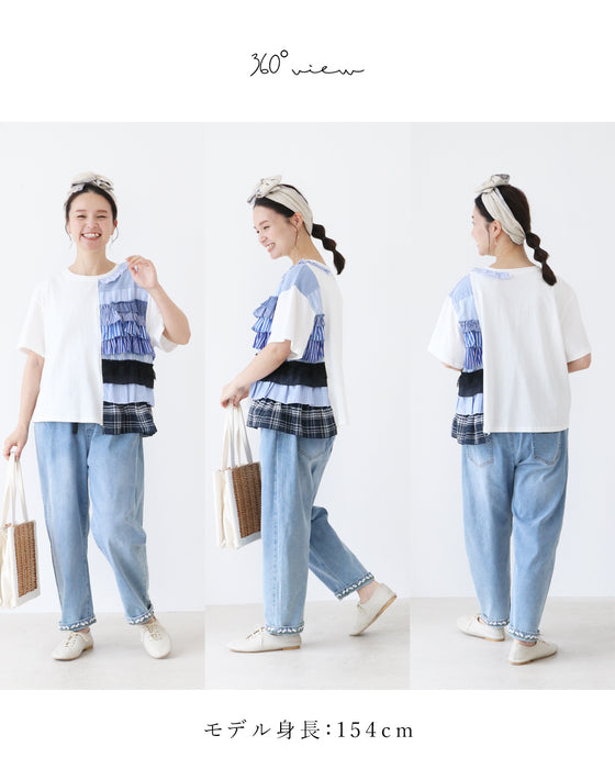 遊び心をプラスする、リメイク風Tシャツ。