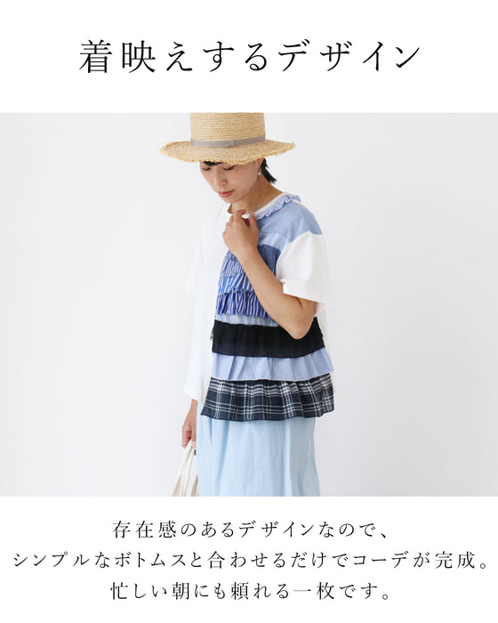 遊び心をプラスする、リメイク風Tシャツ。
