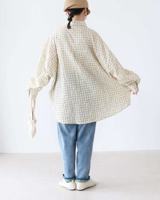 【S～3L対応】きのこ刺繍の伸縮デニム