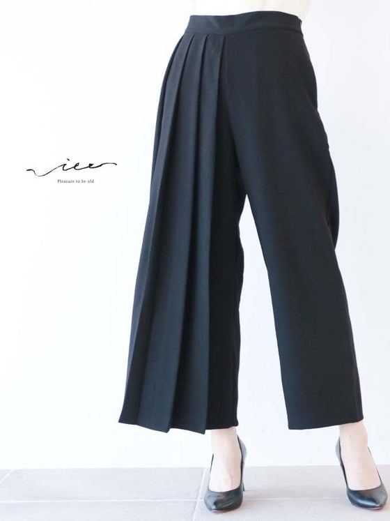【セール商品返品交換不可】片側プリーツのシルエットパンツゆったり