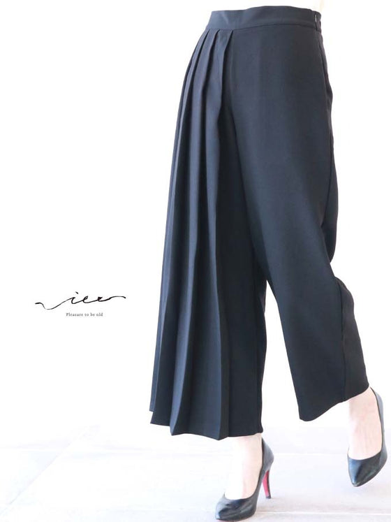 【セール商品返品交換不可】片側プリーツのシルエットパンツゆったり