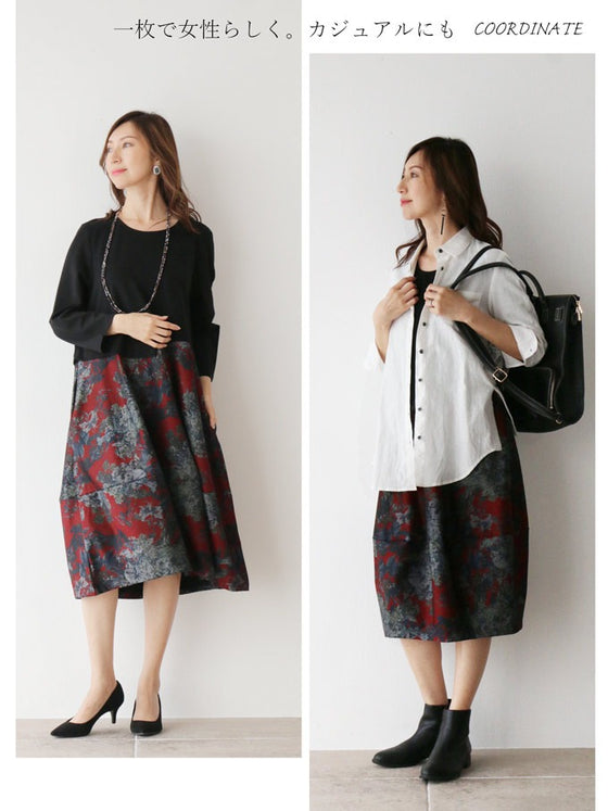 【アウトレット返品交換不可】モノクロームな百合の花ワンピースゆったり