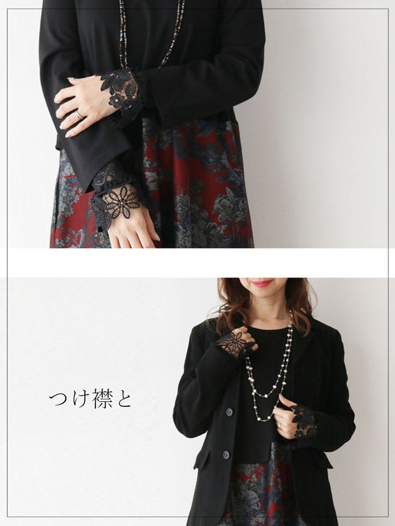 【アウトレット返品交換不可】モノクロームな百合の花ワンピースゆったり