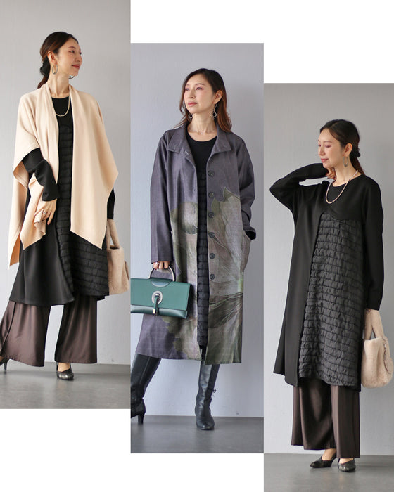 楽なのに綺麗見え異素材ワンピース