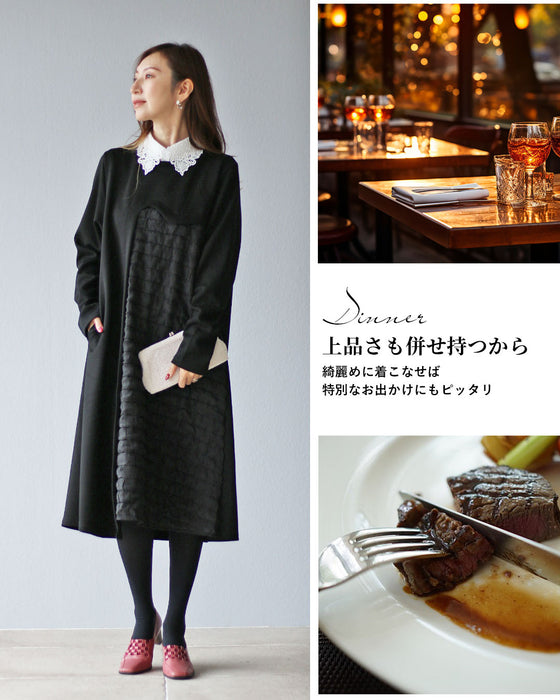 楽なのに綺麗見え異素材ワンピース