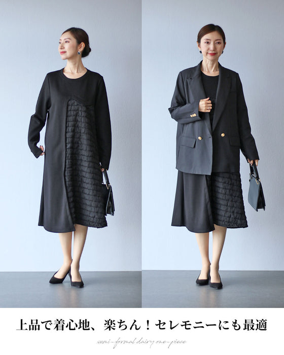 楽なのに綺麗見え異素材ワンピース