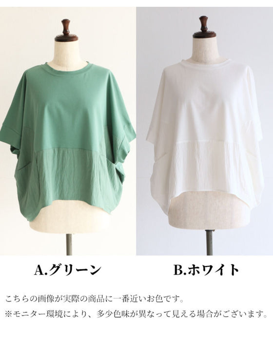 Feminine and comfortable mixed-material tops