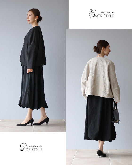 A collarless jacket that matches the Vieo dress