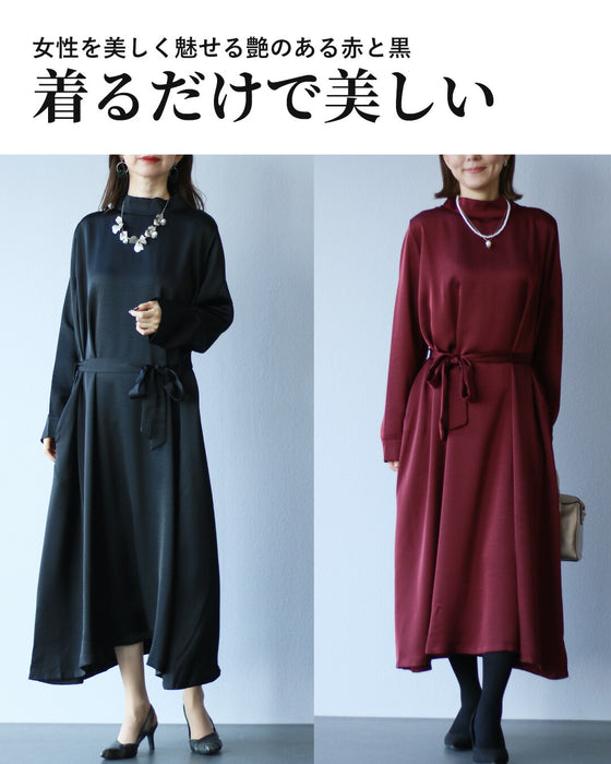 品のある艶感 リラクシーなフレアワンピース
