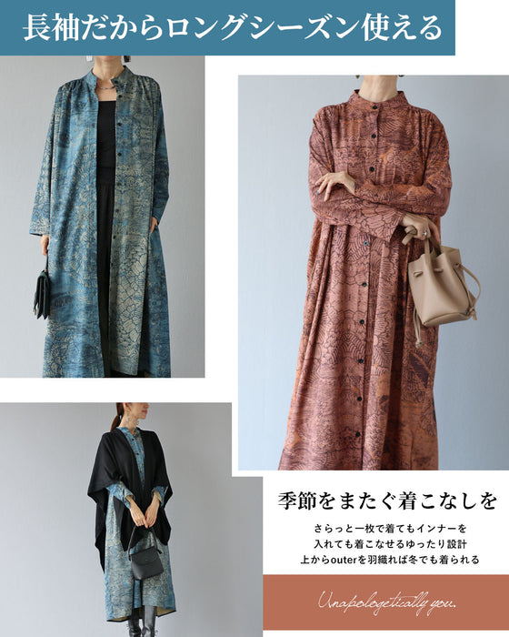 静けさを纏う　オリエンタル柄ワンピース