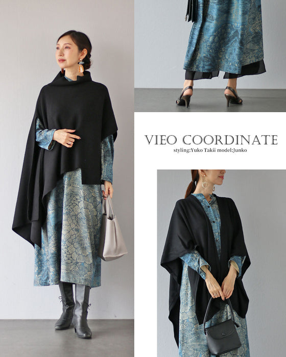 静けさを纏う　碧いオリエンタル柄ワンピース