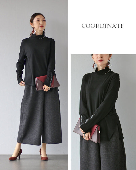 袖にひとさじ、モードなエッジ タートルネックトップス