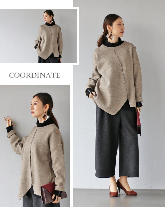 袖にひとさじ、モードなエッジ タートルネックトップス