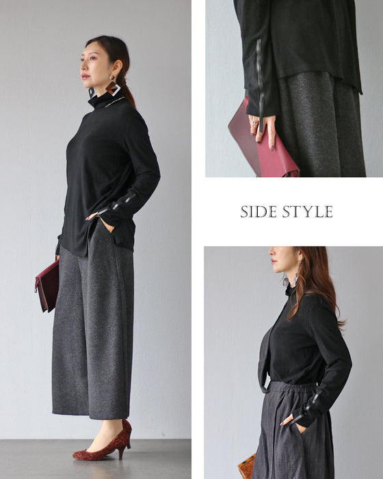 袖にひとさじ、モードなエッジ タートルネックトップス