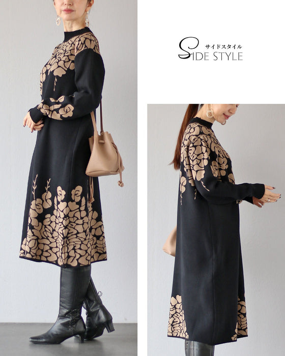 冬のお出かけを優しく格上げする　花ニットワンピース