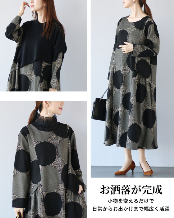 ドット×オリエンタル柄　上品さが重なるワンピース