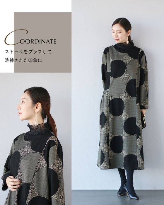 ドット×オリエンタル柄　上品さが重なるワンピース