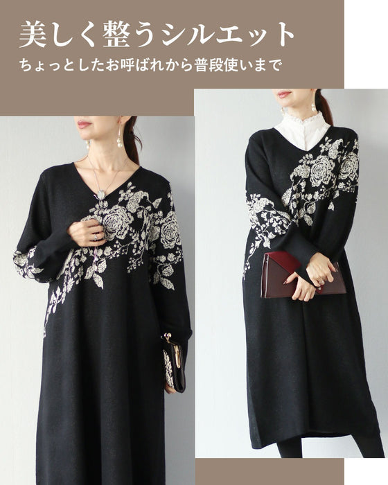 どこから見ても美しい　上品に咲き誇るニットワンピース