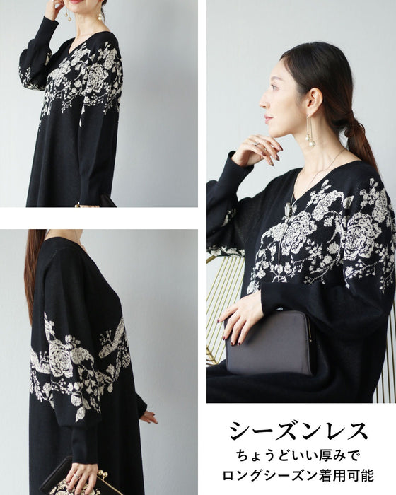 どこから見ても美しい　上品に咲き誇るニットワンピース