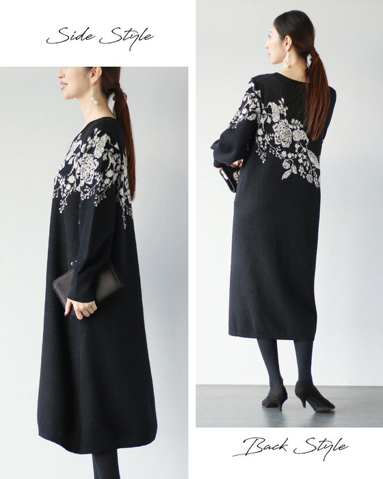 どこから見ても美しい　上品に咲き誇るニットワンピース