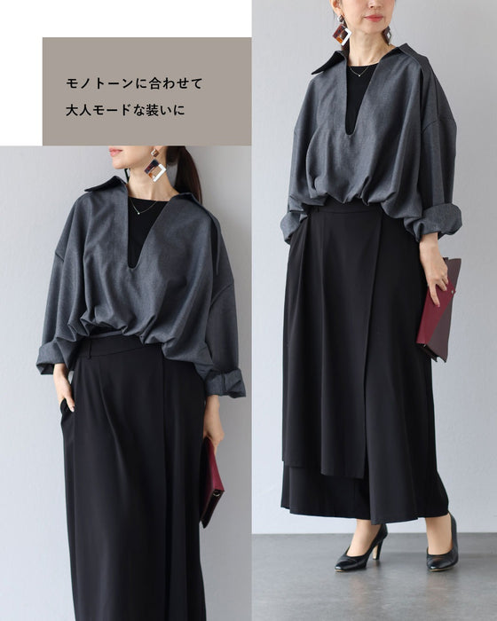 「黒」だから無敵　優雅に動けるラップワイドパンツ