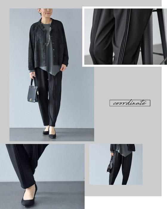 脚のラインを綺麗に見せるセンターラインテーパードパンツ