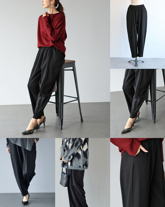 脚のラインを綺麗に見せるセンターラインテーパードパンツ