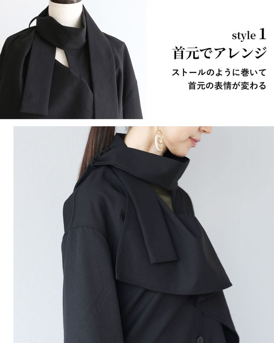 カタチが導く　品のあるブラックコート（ベルト付き）