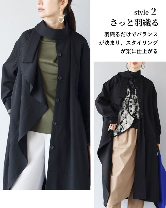 カタチが導く　品のあるブラックコート（ベルト付き）