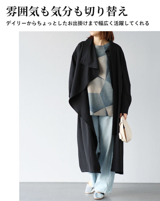 カタチが導く　品のあるブラックコート（ベルト付き）