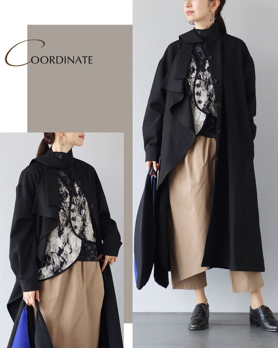 カタチが導く　品のあるブラックコート（ベルト付き）