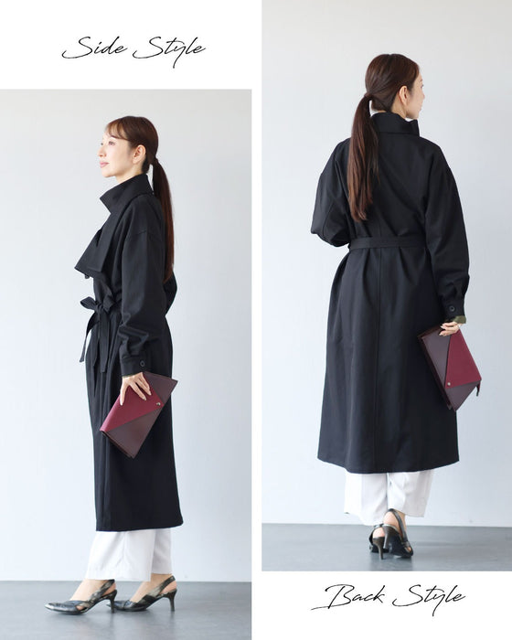 カタチが導く　品のあるブラックコート（ベルト付き）
