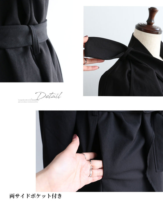 カタチが導く　品のあるブラックコート（ベルト付き）