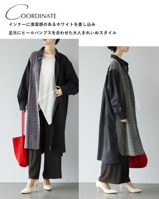 柄で魅せる　大人の軽やかロングシャツ