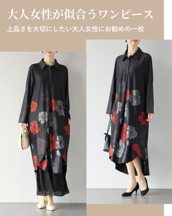 黒に咲く花柄　レイヤードが生む美しいワンピース