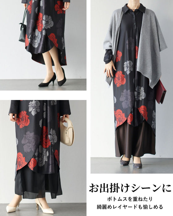 黒に咲く花柄　レイヤードが生む美しいワンピース