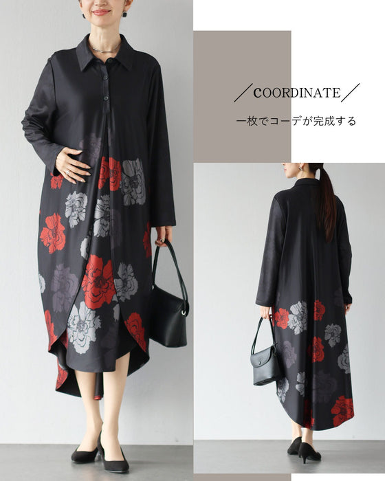 黒に咲く花柄　レイヤードが生む美しいワンピース