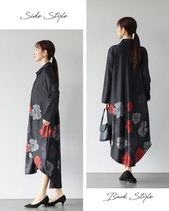 黒に咲く花柄　レイヤードが生む美しいワンピース