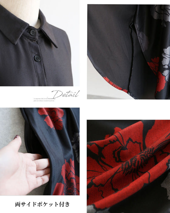 黒に咲く花柄　レイヤードが生む美しいワンピース