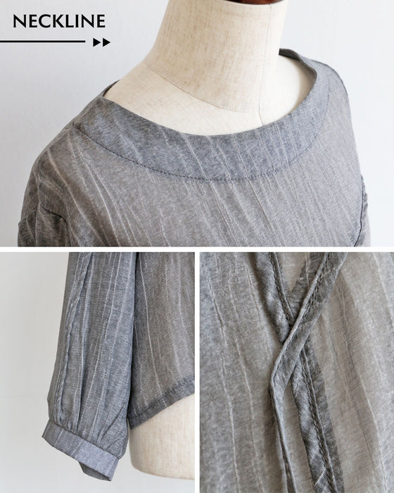 洗練されたニュアンスグレー　ストライプ切り替えトップス